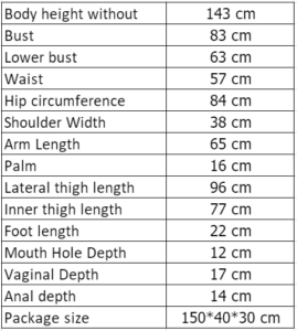 158cm sex doll of each size data